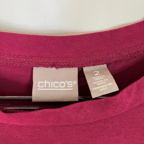 Chico's | Red 3/4 Sleeve Tee Shirt Bateau Button Cotton Modal Chicos 2/US Large - Picture 3 of 5